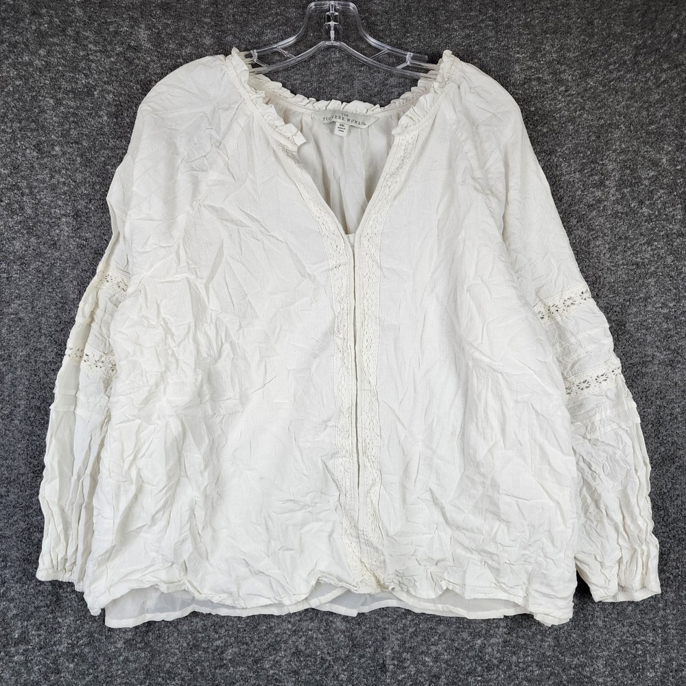 The Pioneer Woman Peasant Blouse Women XXL Crochet Lace Ruffle TPW2510147847L - Picture 1 of 9